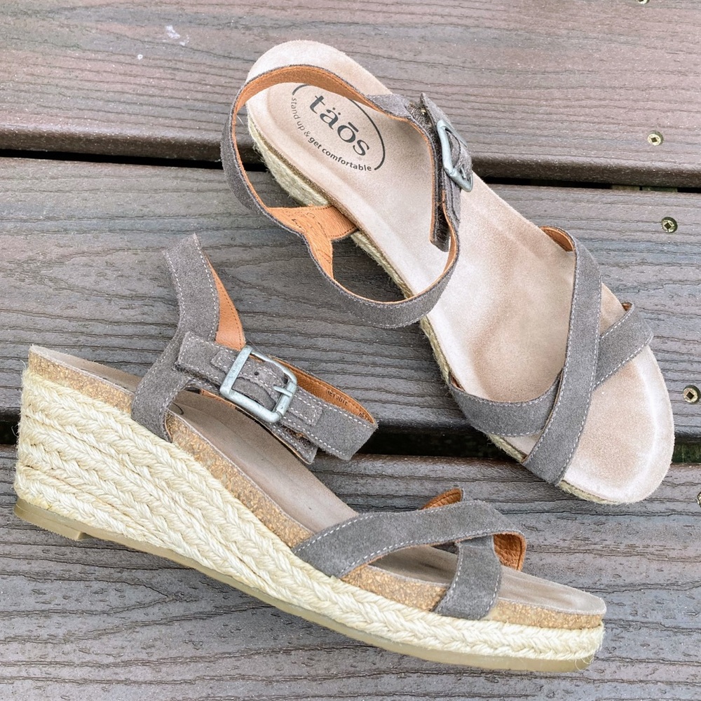 Taos Womens Hey Jute Comfort Gray Espadrille Wedge Sandals Shoes Size 11 42